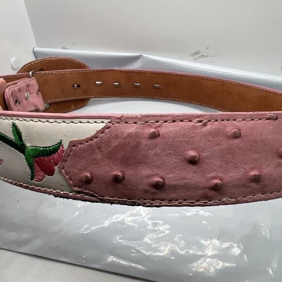Aguila Real Leather Pink Caiman Tail Embroidered Flowers Belt Rare Size 32‎ - Picture 13 of 16